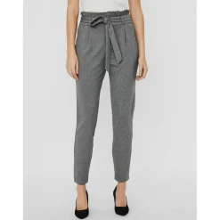 Pantalon paperbag Loose Fit Taille haute Pleine longueur gris en viscose