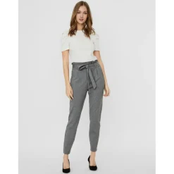 Pantalon paperbag Loose Fit Taille haute Pleine longueur gris en viscose