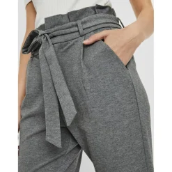 Pantalon paperbag Loose Fit Taille haute Pleine longueur gris en viscose