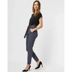 Pantalon paperbag Loose Fit Taille haute bleu en viscose