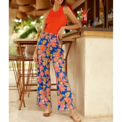 Pantalon PAVINA bleu en viscose