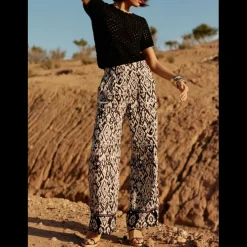 Pantalon PHARA ikat noir en viscose