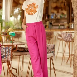 Pantalon PHEDRA fushia en lin fuchsia