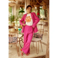 Pantalon PHEDRA fushia en lin fuchsia