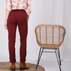Pantalon poches et pinces femme - Rouge Grenat en coton
