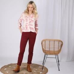 Pantalon poches et pinces femme - Rouge Grenat en coton