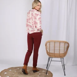 Pantalon poches et pinces femme - Rouge Grenat en coton