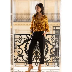 Pantalon poches latérales pinces dos femme - Noir