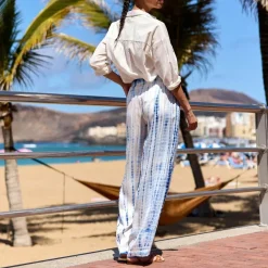 Pantalon POMAN tie&dye en viscose bleu