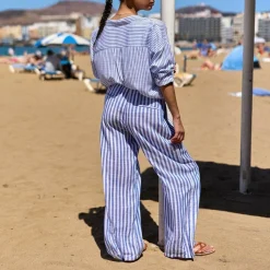 Pantalon POZO ecru/bleu en viscose