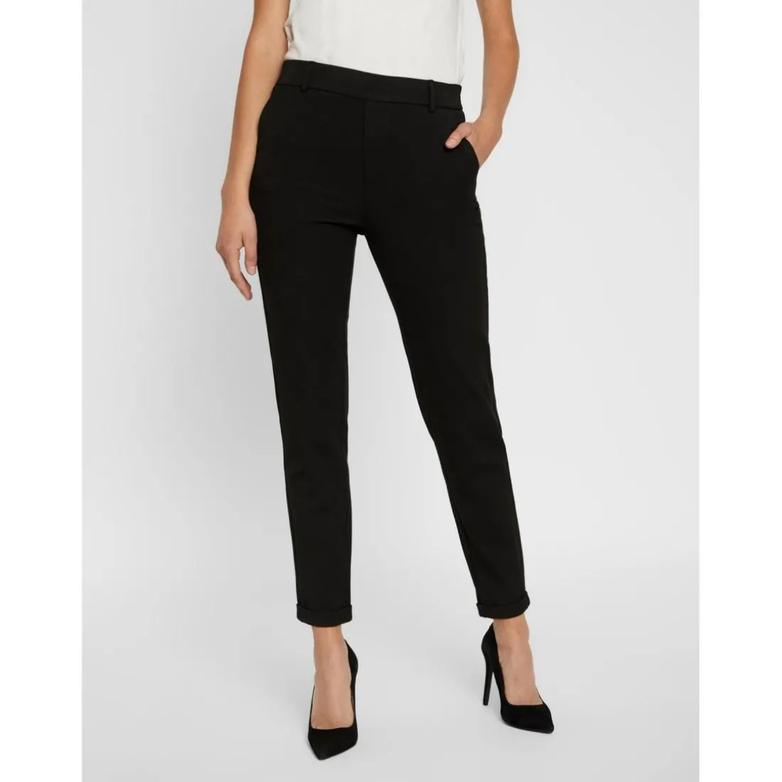 Pantalon Regular Fit Taille moyenne Pleine longueur noir Demi