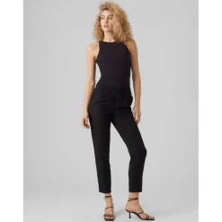 Pantalon Regular Fit Taille moyenne Longueur cheville noir en viscose