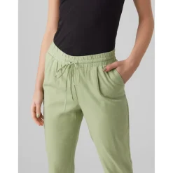 Pantalon Regular Fit Taille moyenne Longueur cheville vert en viscose