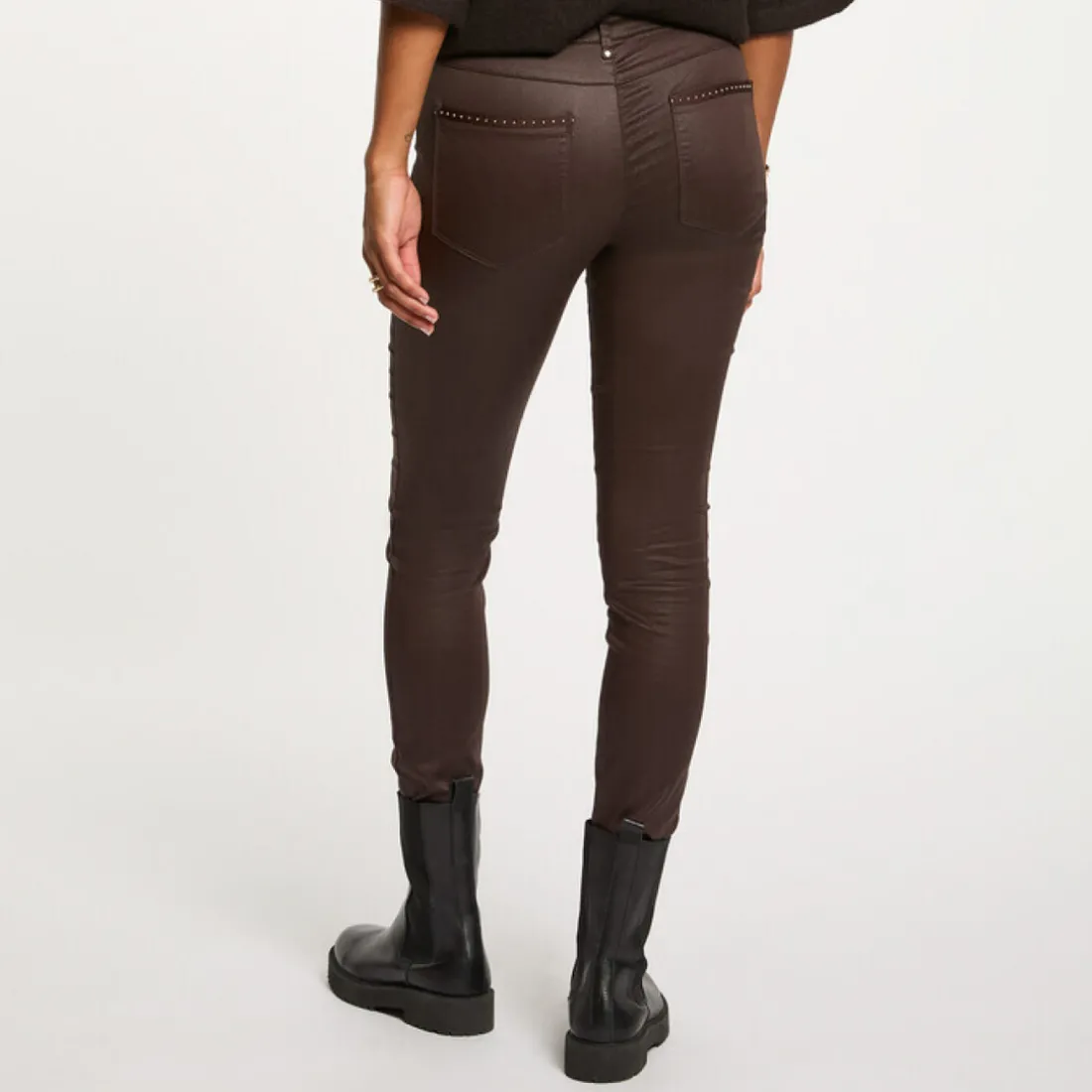 Pantalon slim femme Morgan café en coton