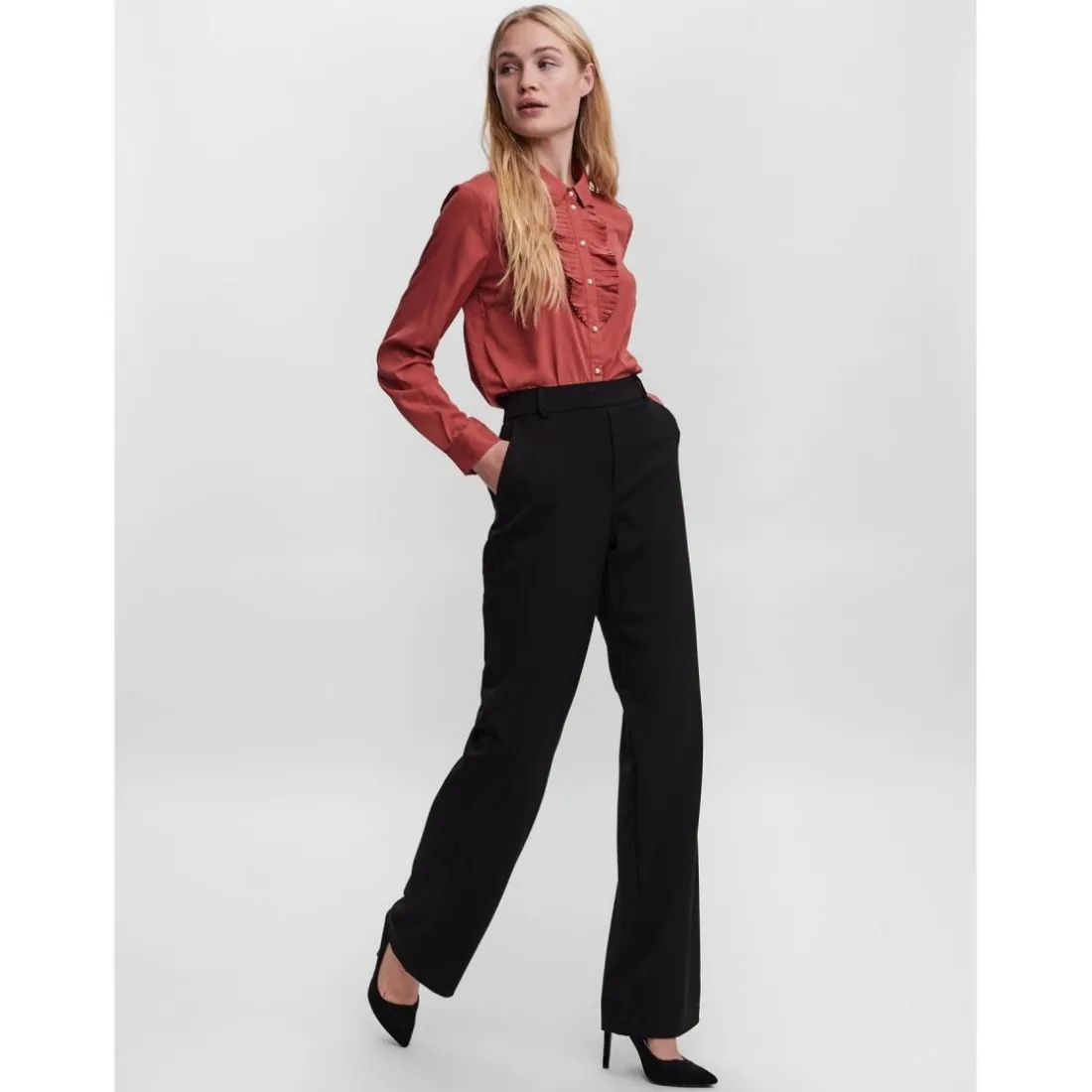 Pantalon Straight Fit Taille moyenne Pleine longueur noir Alia