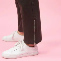 Pantalon taille en côtes élastiques bas zippés grandes taille femme - Vert Foncé