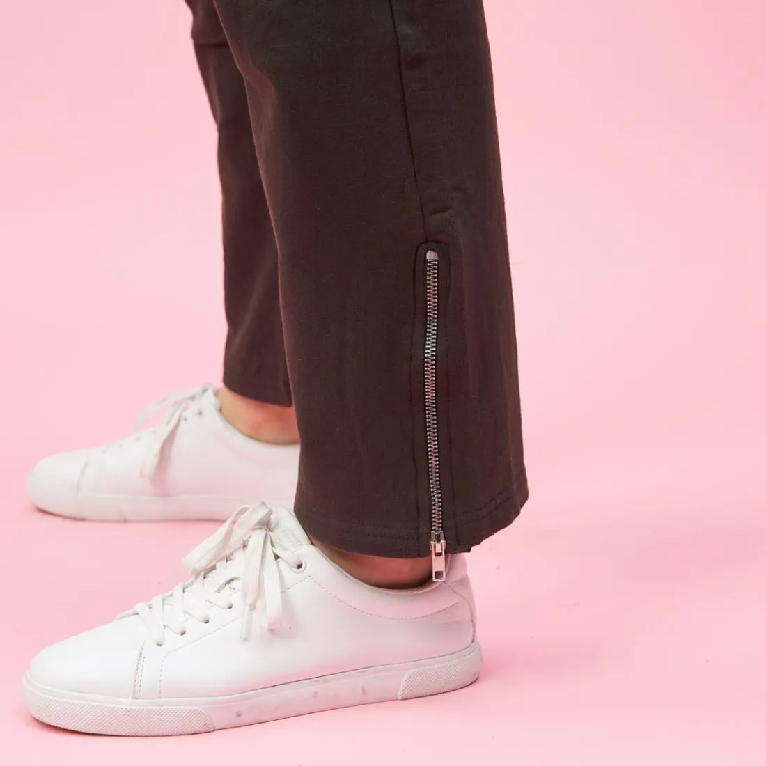 Pantalon taille en côtes élastiques bas zippés grandes taille femme - Vert Foncé
