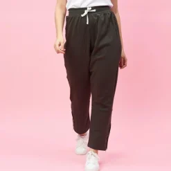 Pantalon taille en côtes élastiques bas zippés grandes taille femme - Vert Foncé