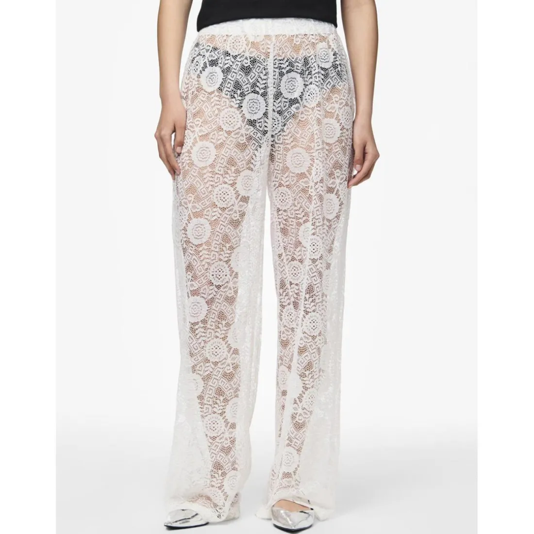 Pantalon taille haute en dentelle Colline blanc écru Ivy