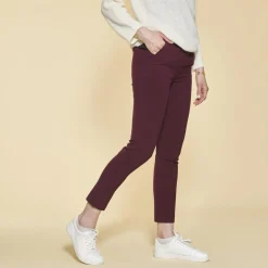 Pantalon taille élastique et pinces dos femme - Lie De Vin rouge