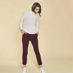 Pantalon taille élastique et pinces dos femme - Lie De Vin rouge