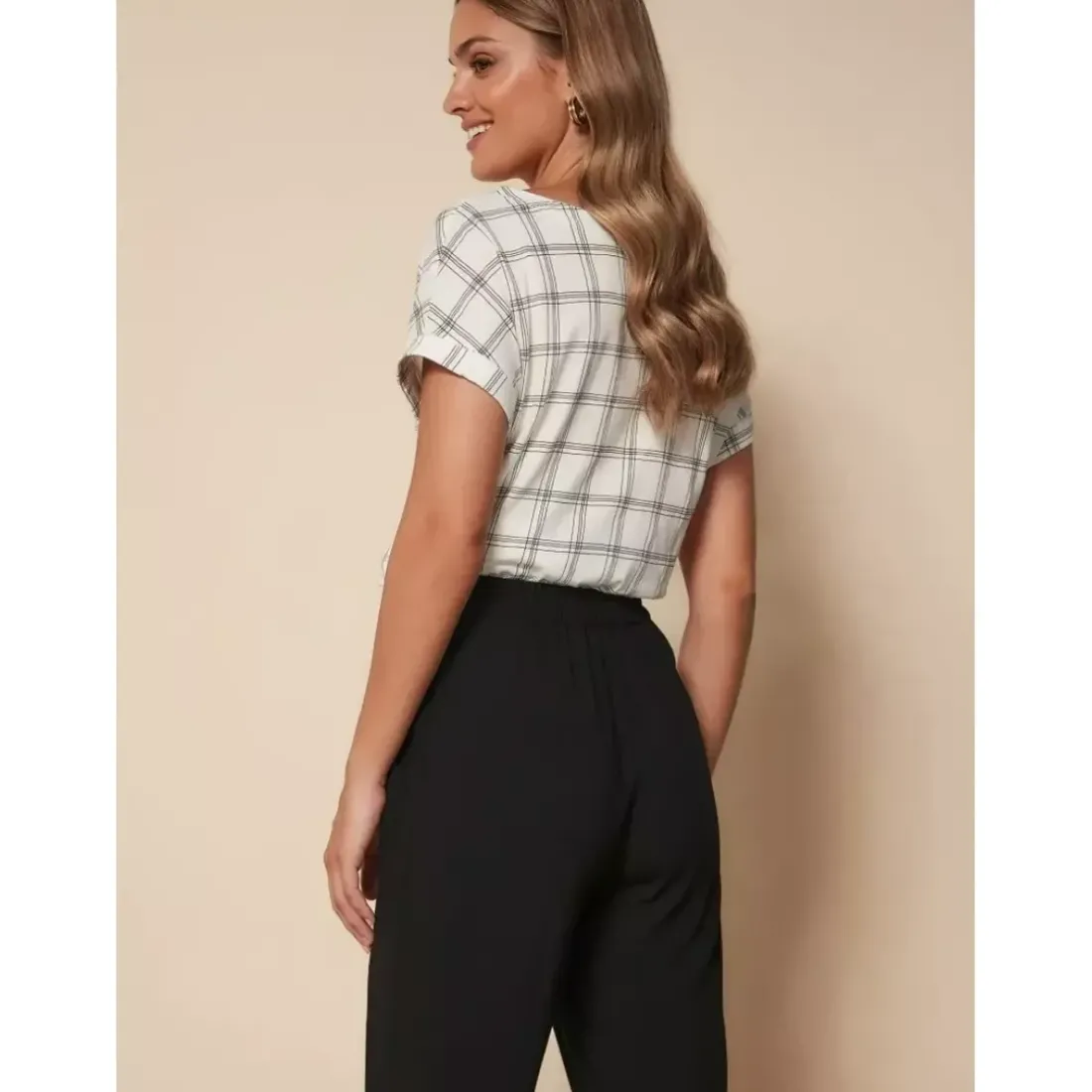 Pantalon taille élastique, viscose douce au toucher noir
