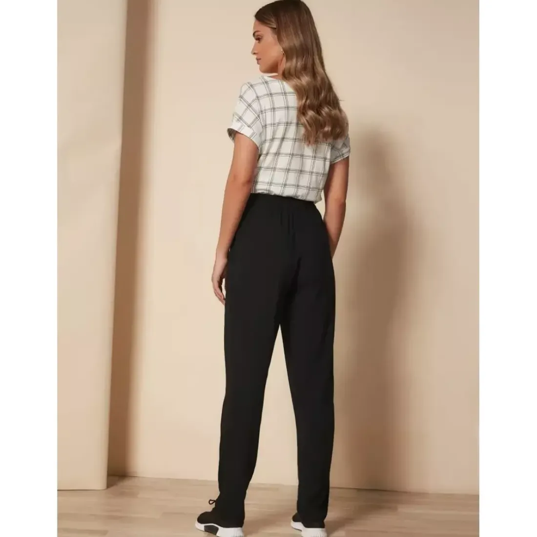 Pantalon taille élastique, viscose douce au toucher noir