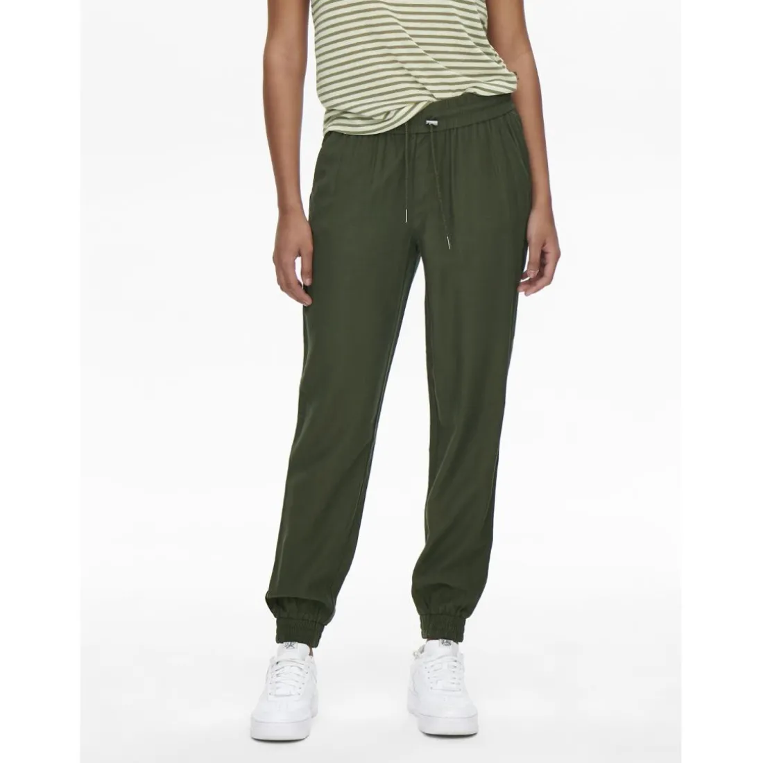 Pantalon taille moyenne vert en viscose Trix