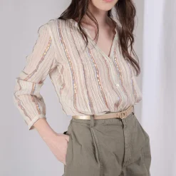 Pantalon twill carotte avec ceinture Luna en coton kaki
