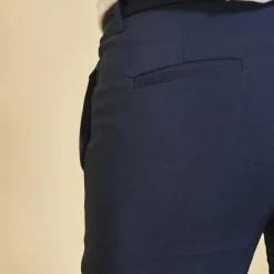 Pantalon uni poches et pinces femme - Bleu Marine