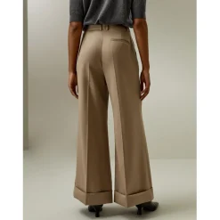 Pantalon évasé court rétro chameau en soie