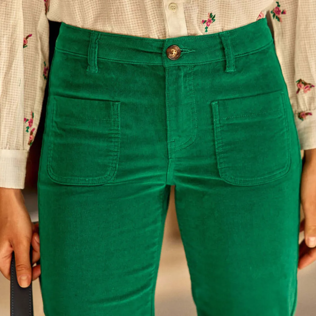Pantalon vert SONNY VELOURS en coton