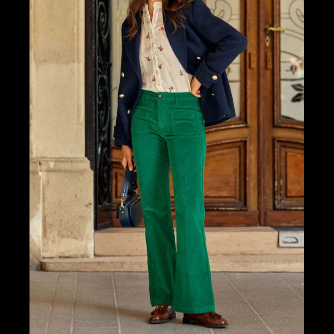 Pantalon vert SONNY VELOURS en coton