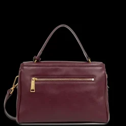 Petit sac à main cartable bordeaux en cuir
