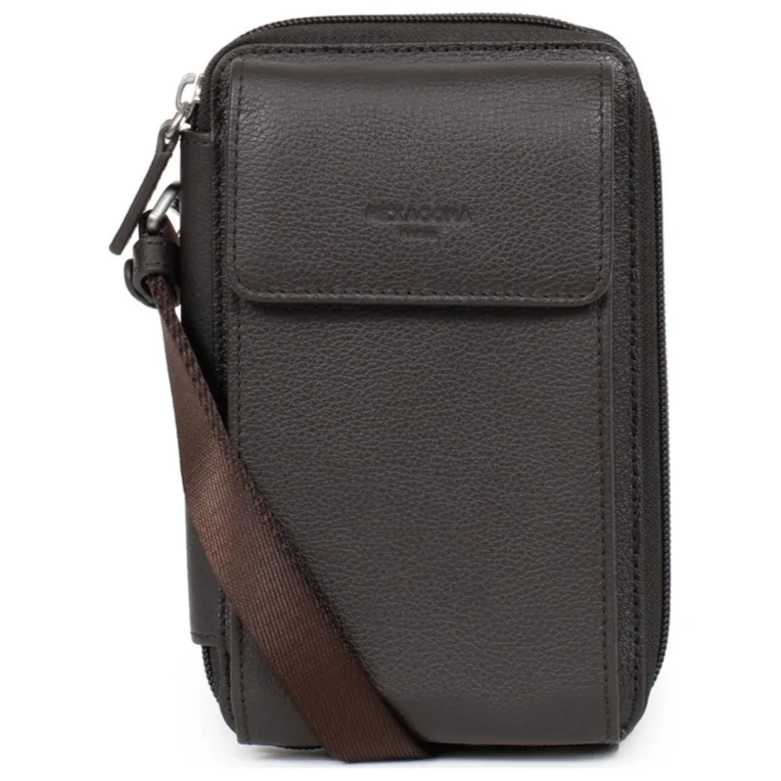 Pochette téléphone avec portefeuille Stop RFID Cuir CONFORT Marron foncé