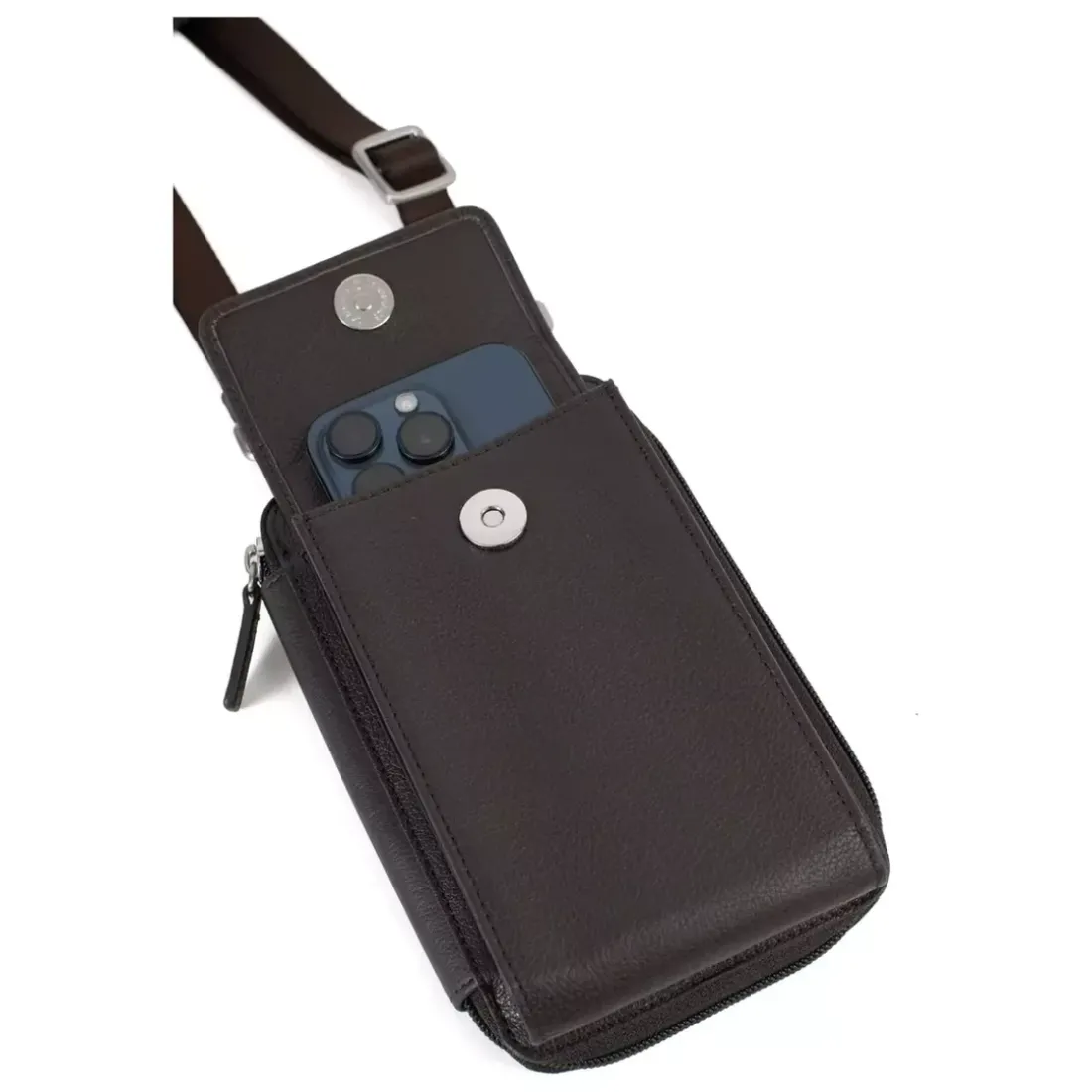 Pochette téléphone avec portefeuille Stop RFID Cuir CONFORT Marron foncé