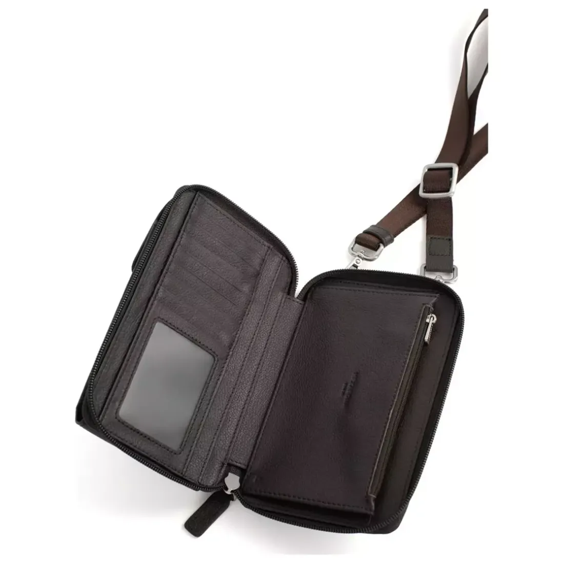 Pochette téléphone avec portefeuille Stop RFID Cuir CONFORT Marron foncé