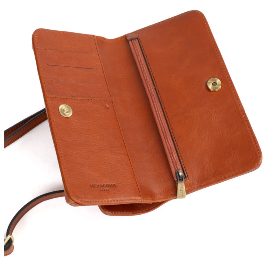 Pochette téléphone avec portefeuille Stop RFID ONDINE Cognac Dee en cuir