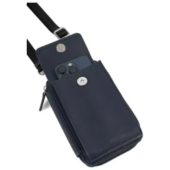 Pochette téléphone avec portefeuille Stop RFID Cuir CONFORT Marine