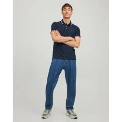 Polo Slim Fit Polo Manches courtes Bleu Marine en coton Flynn