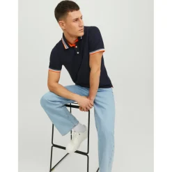 Polo Slim Fit Polo Manches courtes Bleu Marine en coton Drew