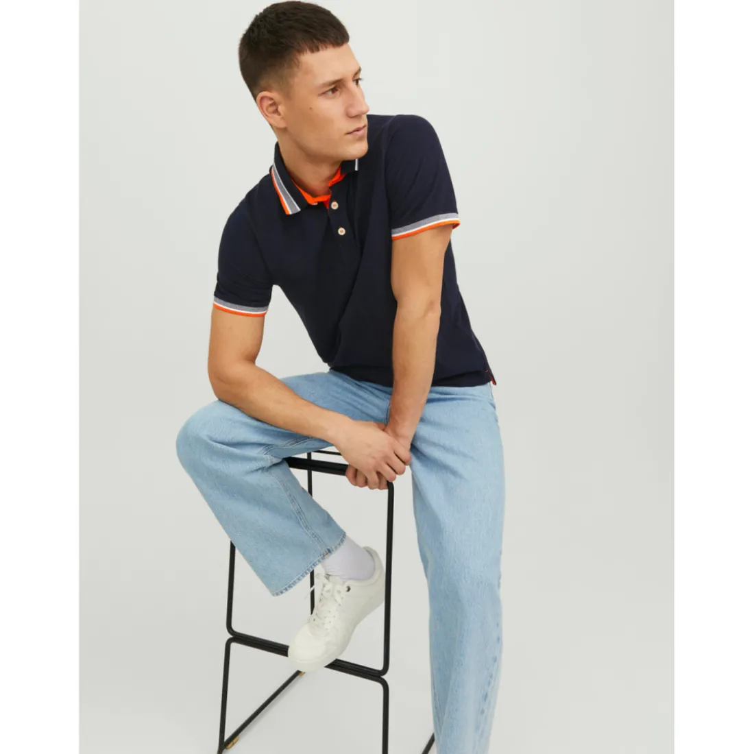 Polo Slim Fit Polo Manches courtes Bleu Marine en coton Drew
