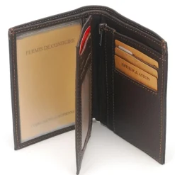Portefeuille en cuir de vachette foulonne châtaigne