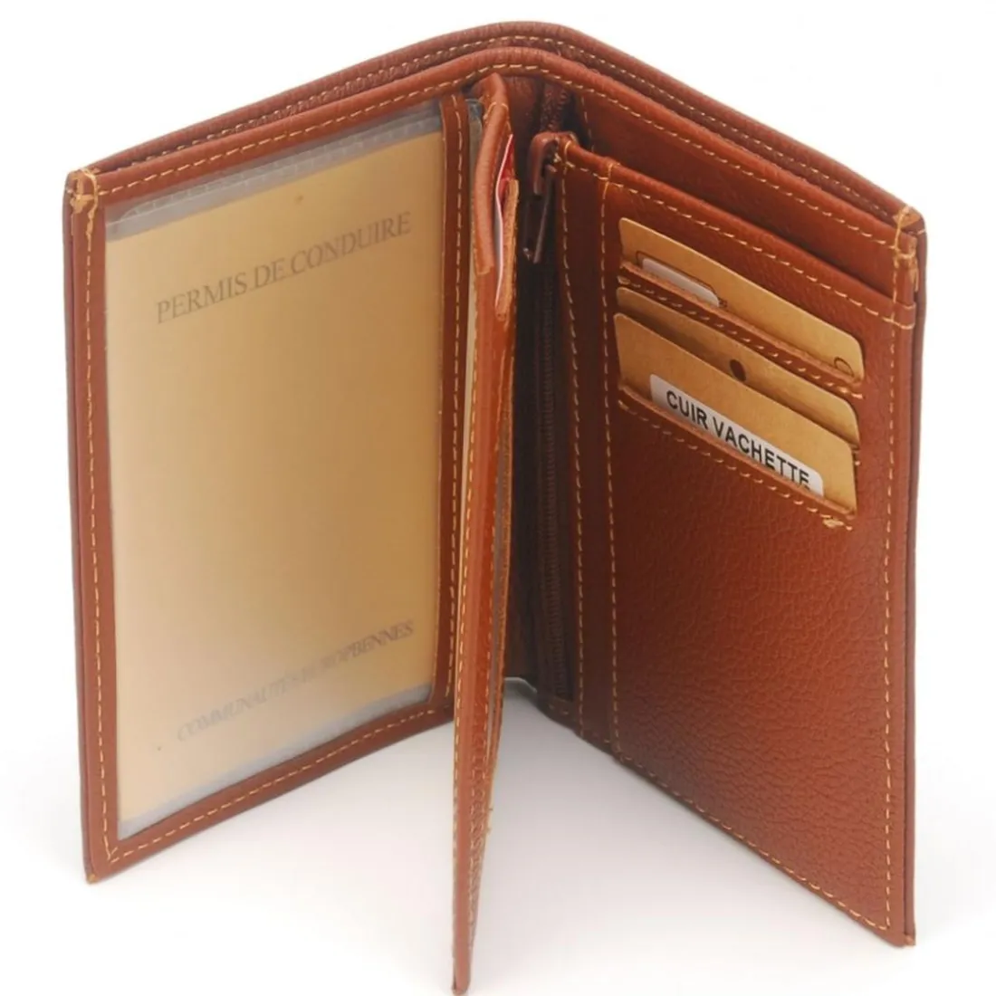 Portefeuille en cuir de vachette foulonne cognac