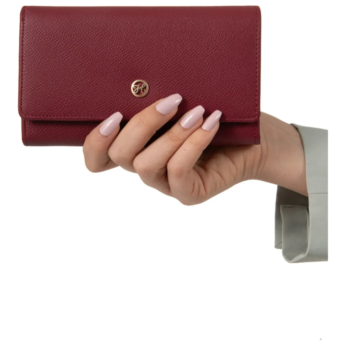 Portefeuille long Stop RFID AUDE Carmin Iris en cuir