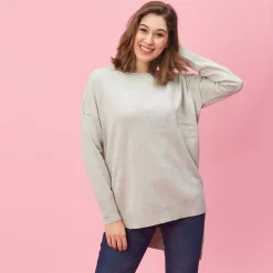 Pull asymétrique dos en pointe aspect chiné grandes tailles femme - gris chiné