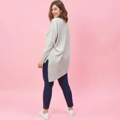 Pull asymétrique dos en pointe aspect chiné grandes tailles femme - gris chiné