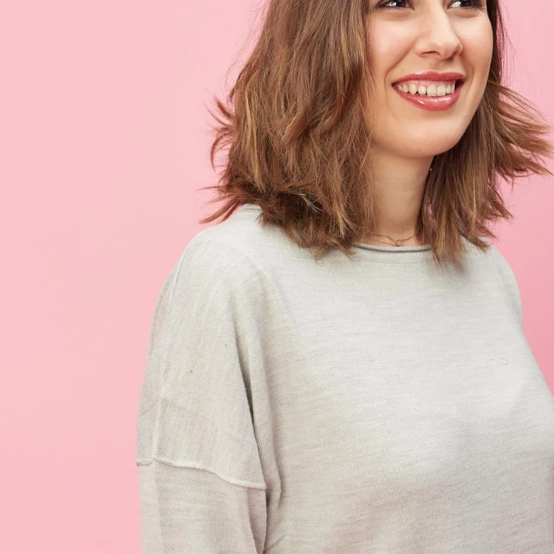 Pull asymétrique dos en pointe aspect chiné grandes tailles femme - gris chiné