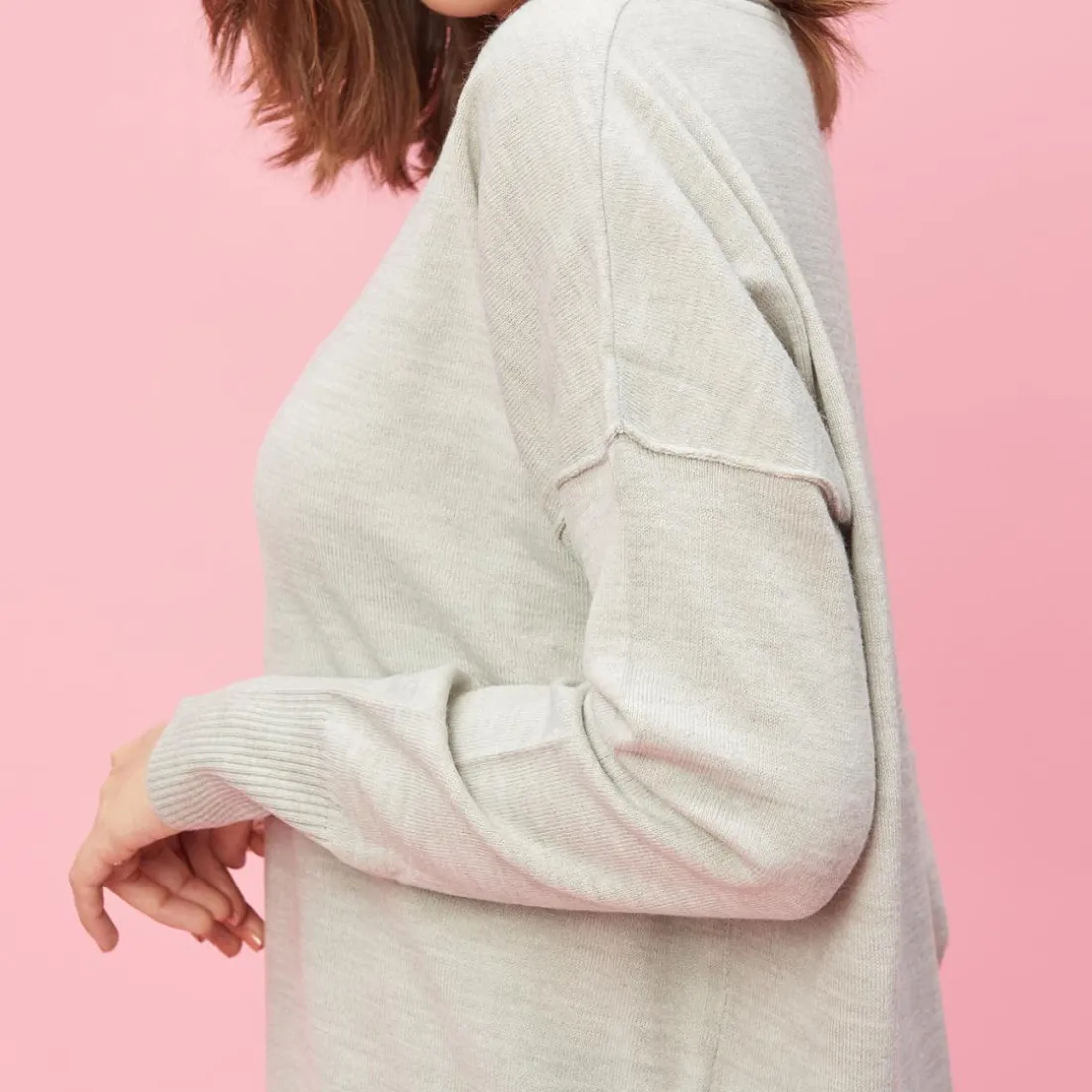 Pull asymétrique dos en pointe aspect chiné grandes tailles femme - gris chiné