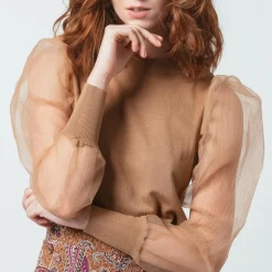 Pull avec manches transparentes Albane en viscose beige